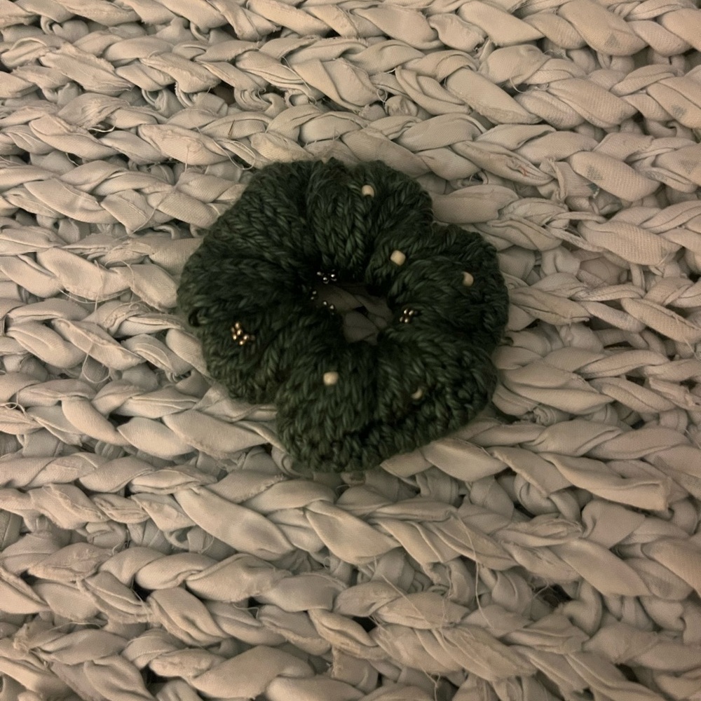 Green beaded Knit Hair Scrunchie